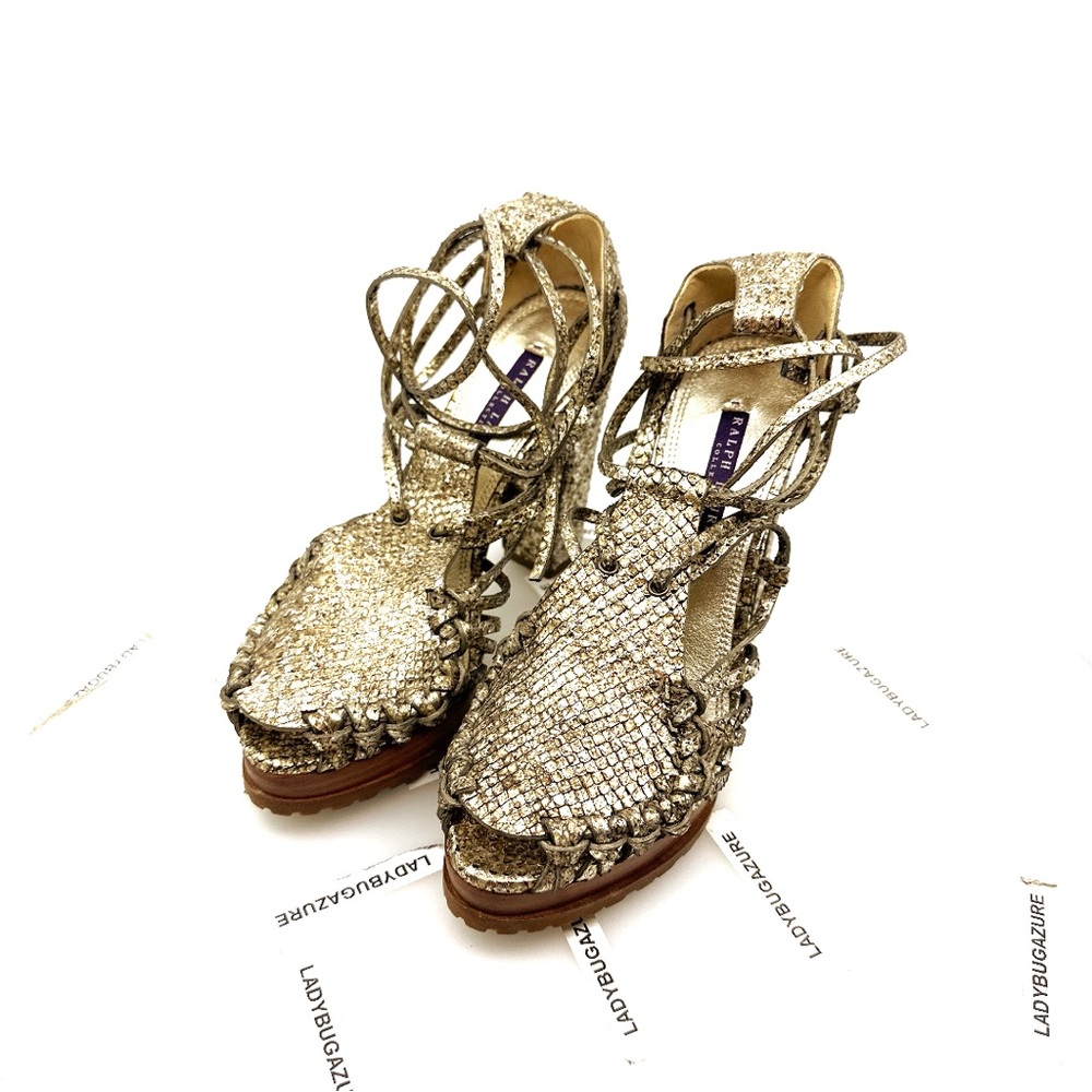 🔥🔥🔥Women’s Ralph Lauren Purple Label 6” Chunky Heel Genuine Python Sandals Sz 8B - Picture 3 of 12